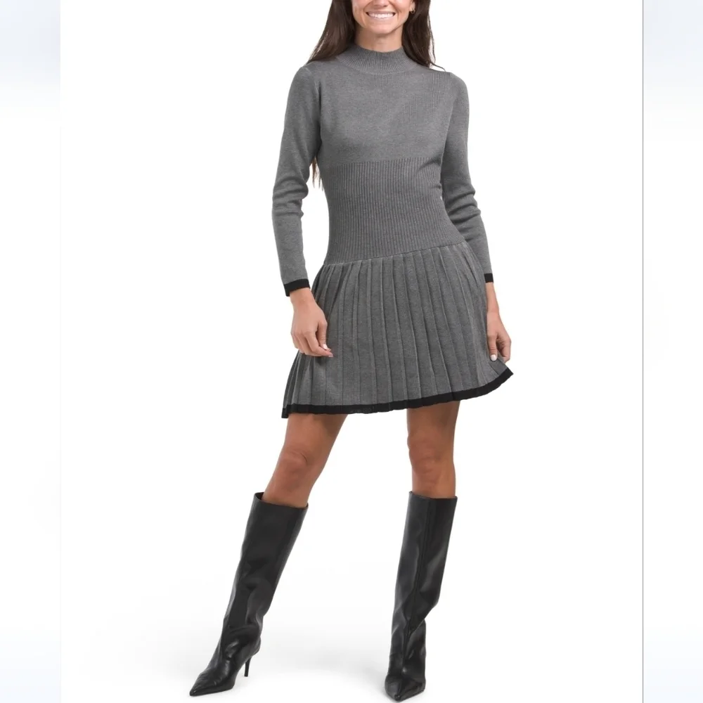 open lace back dress Filomena Knit Combo Pleated Mini Dress – The RiverLane